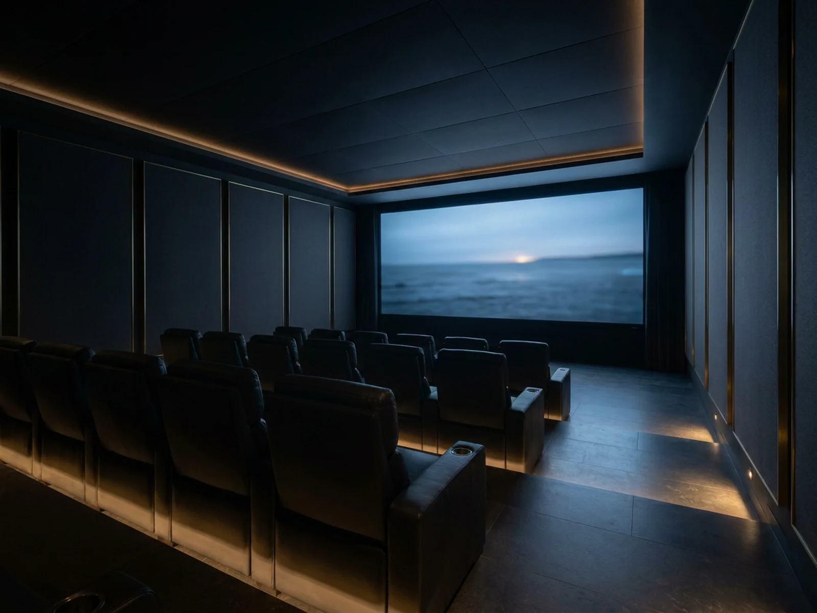 Purist deep black AURUMCINE private cinema interior